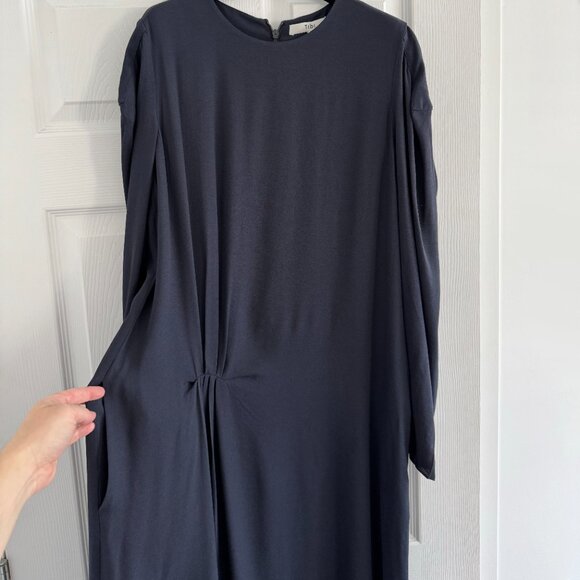 NWT! Tibi Featherweight Eco Crepe Dress in Midnight Navy, size 8. - Picture 8 of 15